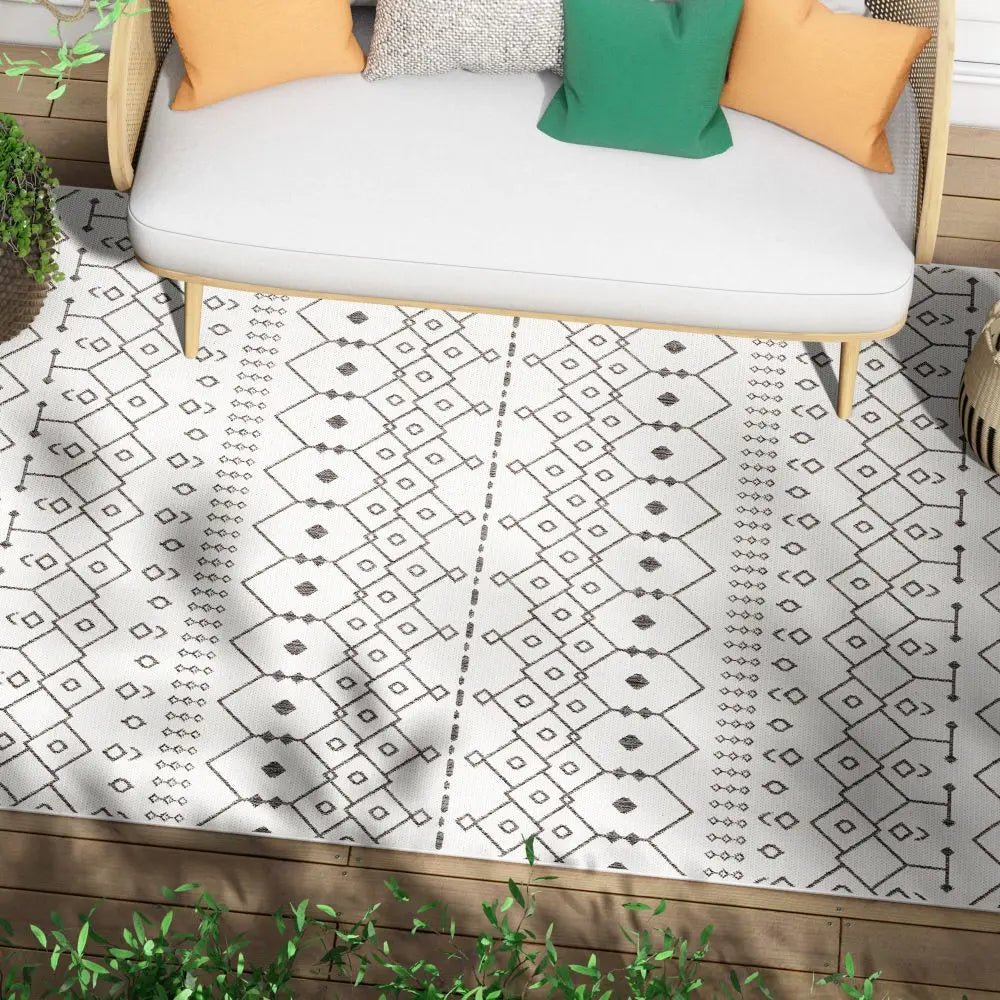 Nord Moroccan Tribal Indoor Outdoor Ivory Flatweave Rug Well Woven