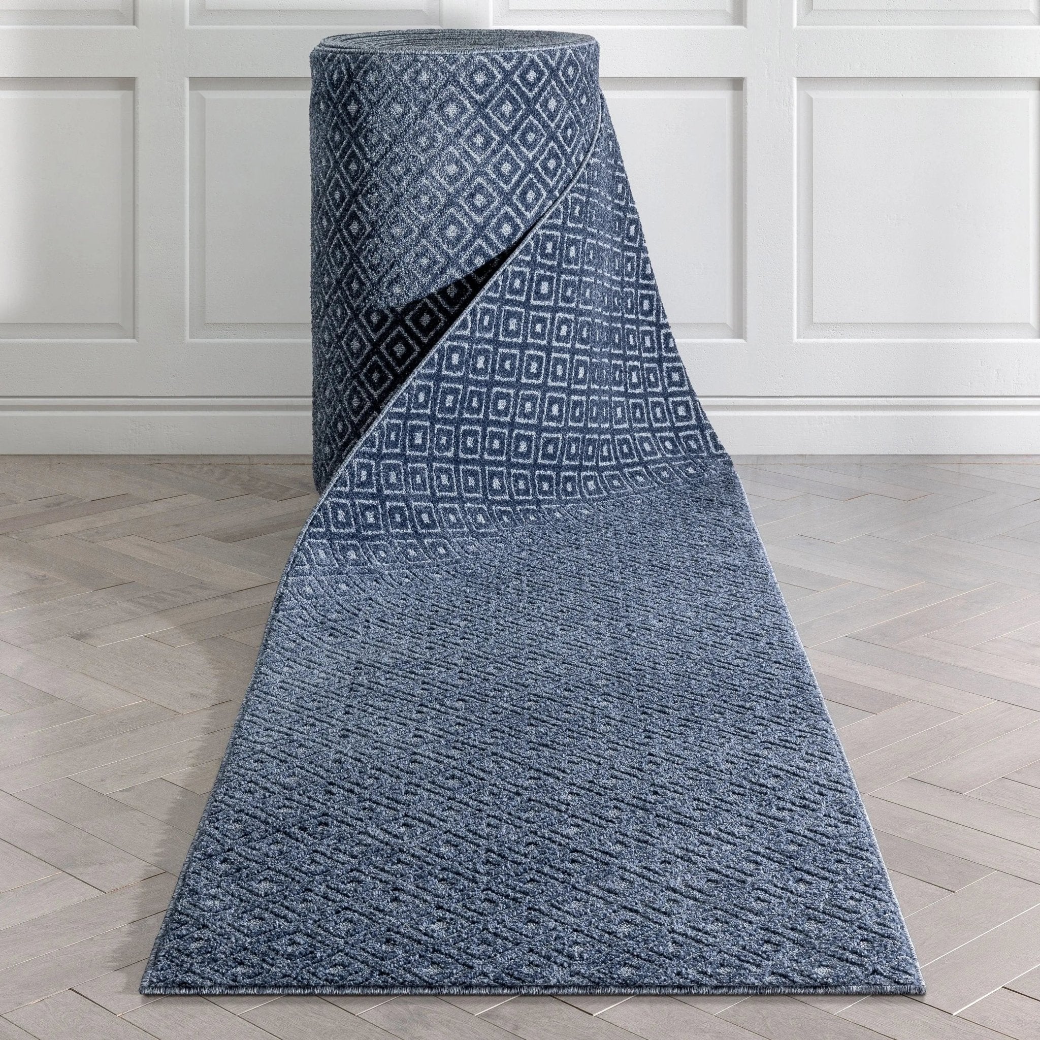 Custom Size Runner Pia Tribal Geometric Diamond Pattern Dark Blue Choose Your Width x Choose Your Length Hallway Runner Rug Well Woven