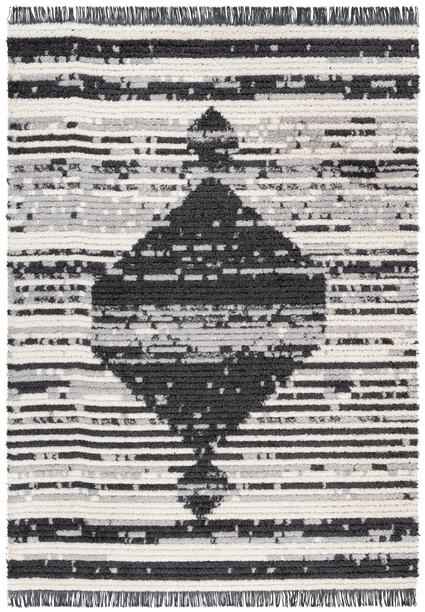 Sakari Moroccan Diamond Medallion Pattern Grey High-Low Textured Pile Rug Well Woven
