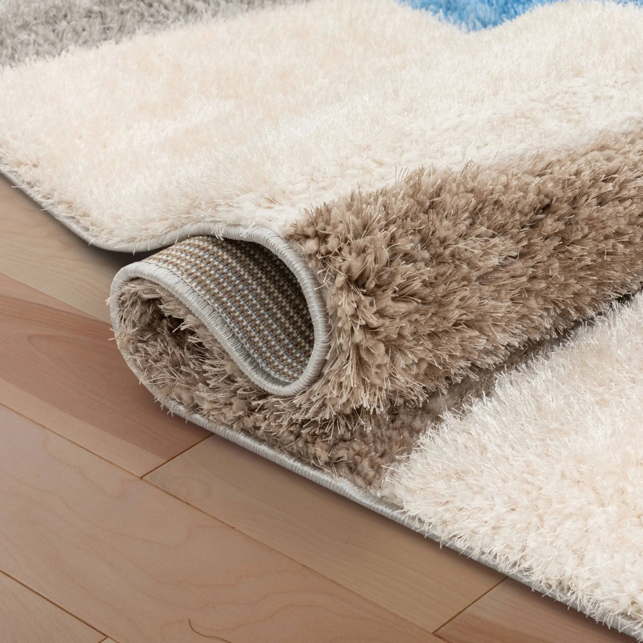 Escondido Modern Geometric Boxes Shag Light Blue 3D Textured Thick & Soft Shag Rug Well Woven