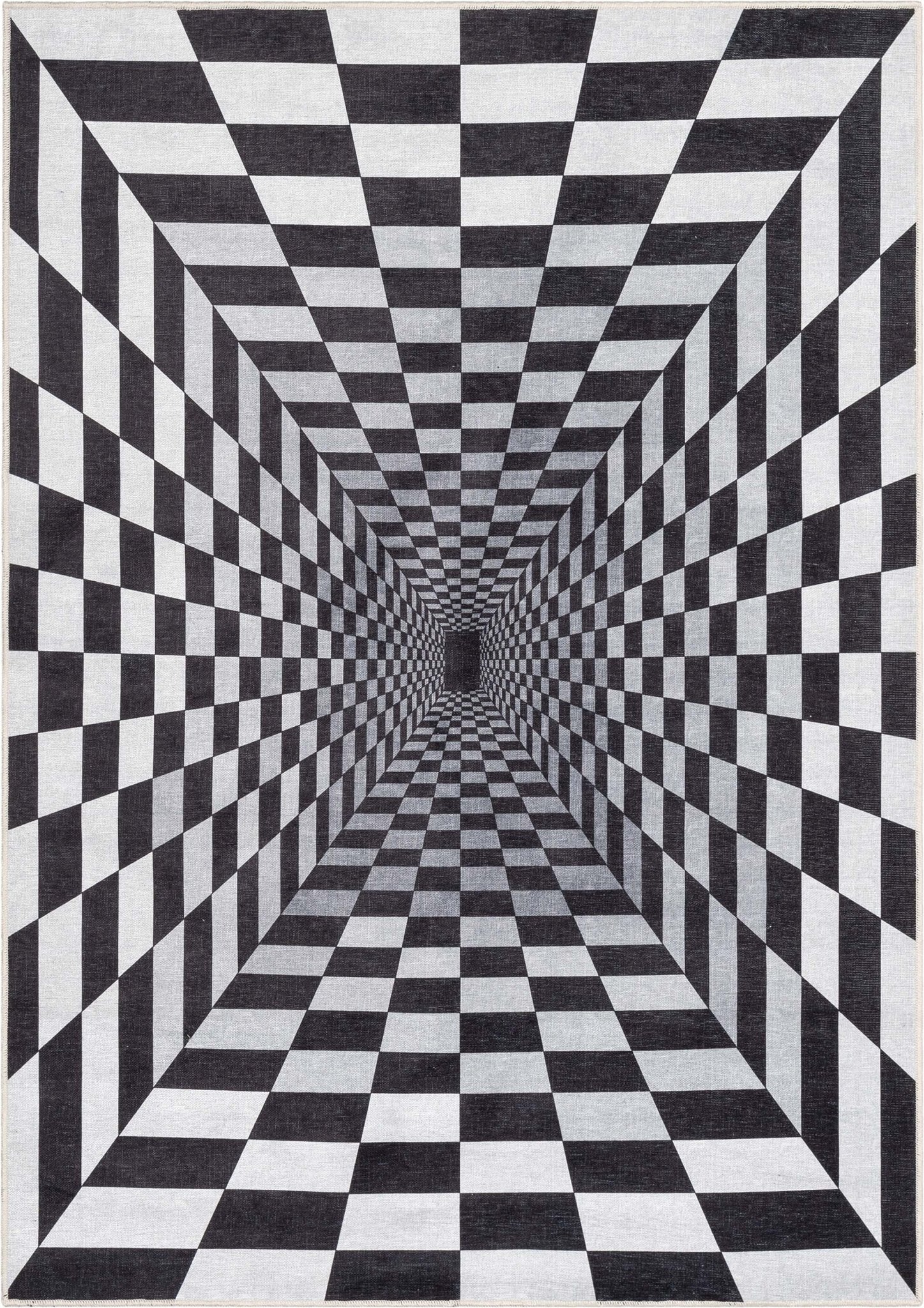 Warp Bottomless Hole 3D Geometric Black Ivory Area Flat-Weave Rug Well Woven