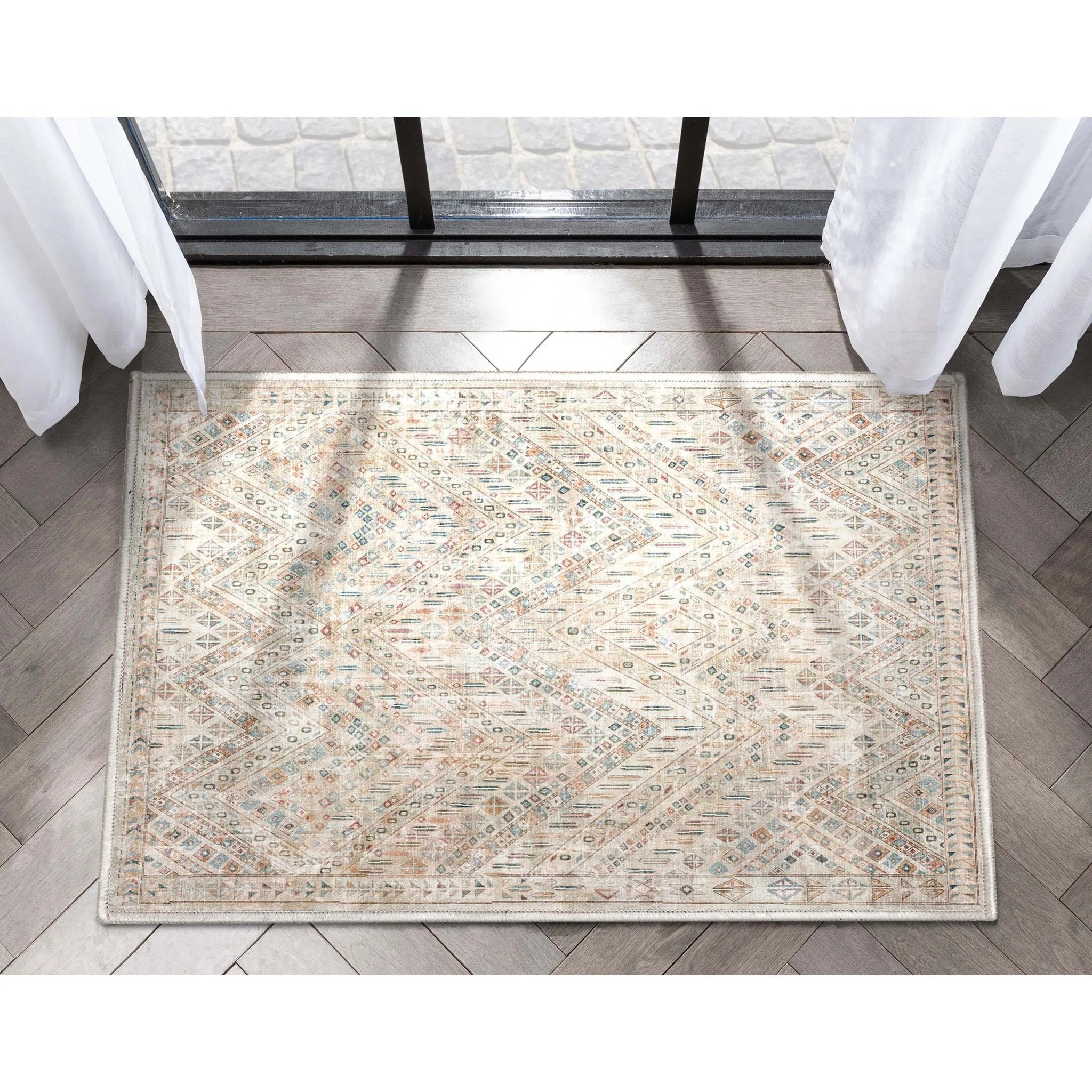 Anya Vintage Tribal Chevron Ivory Flat-Weave Rug Well Woven