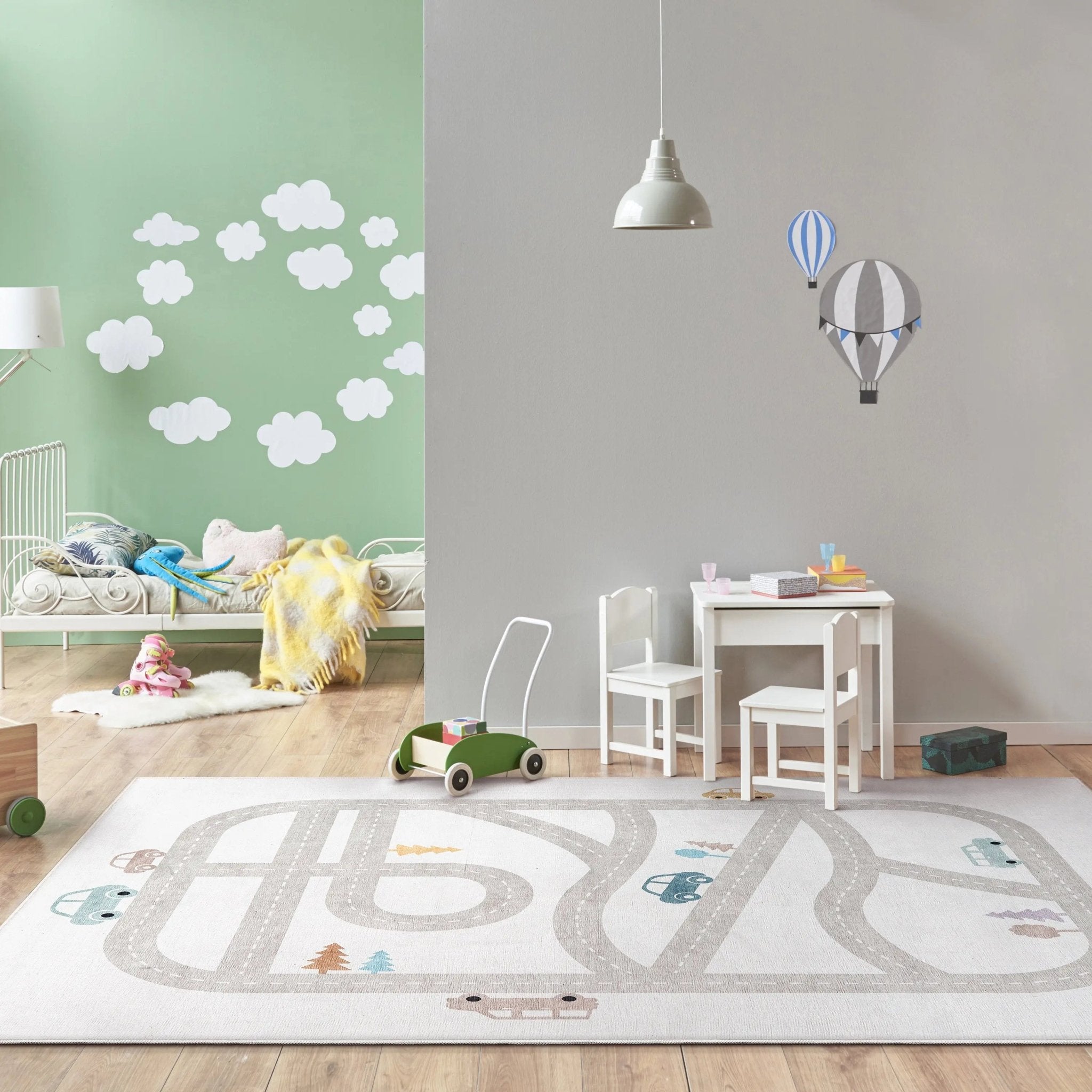 Playful Roads Modern Grey Area Flat-Weave Rug Well Woven