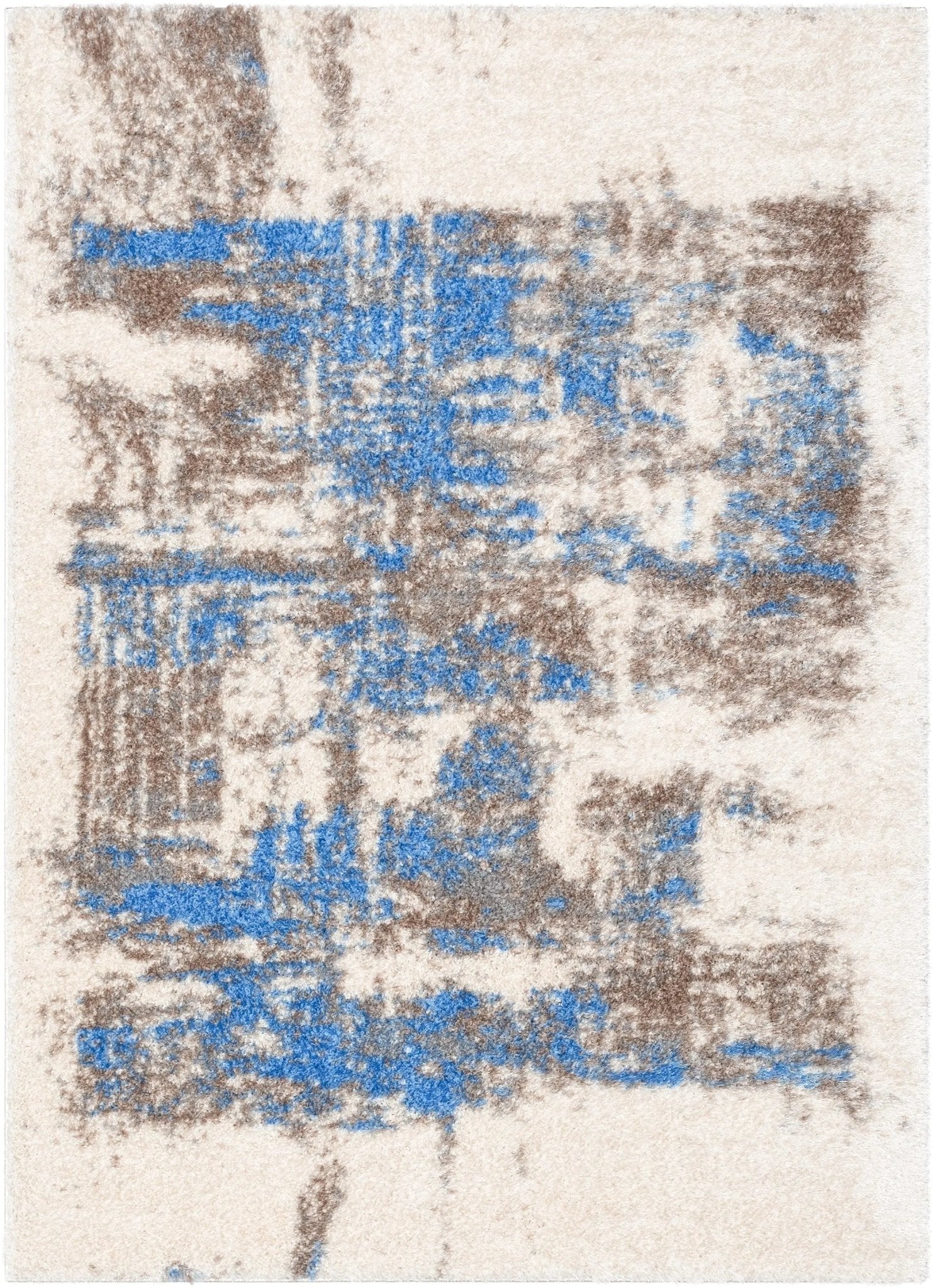 Sariah Modern Abstract Ivory Blue Shag Rug Well Woven