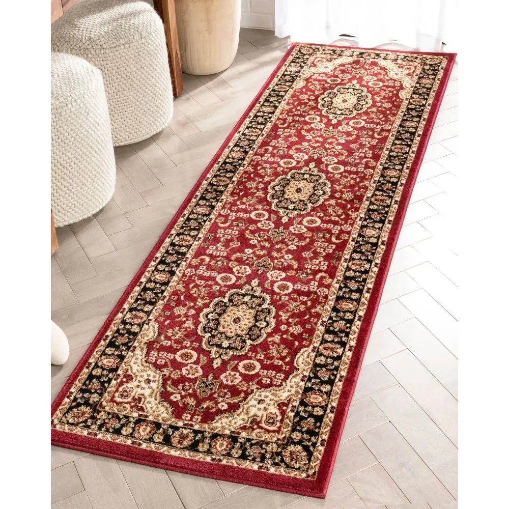 Medallion Kashan Red Traditional Rug Well Woven