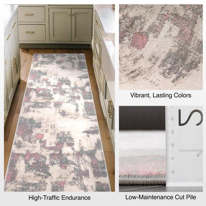 Custom Size Runner Kalia Abstract Modern Grey Blush 27 Inch Wide x Choose Your Length Hallway Runner Rug Well Woven