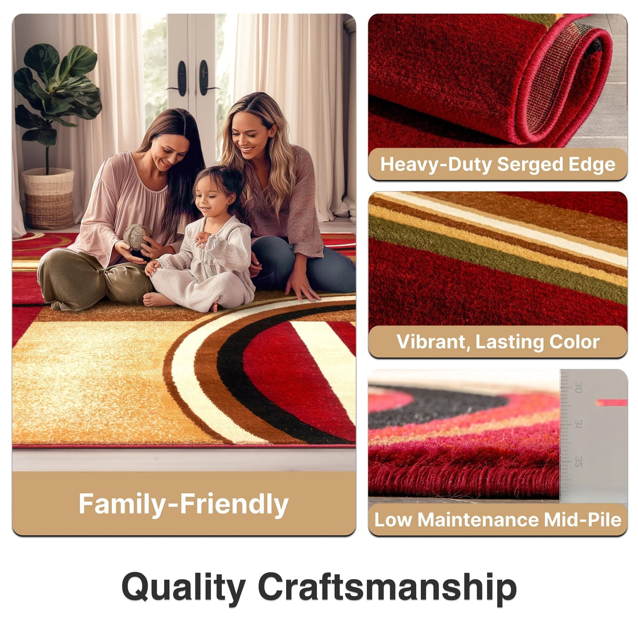 Arcs & Shapes Red Modern Rug Well Woven