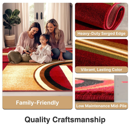 Arcs & Shapes Red Modern Rug Well Woven