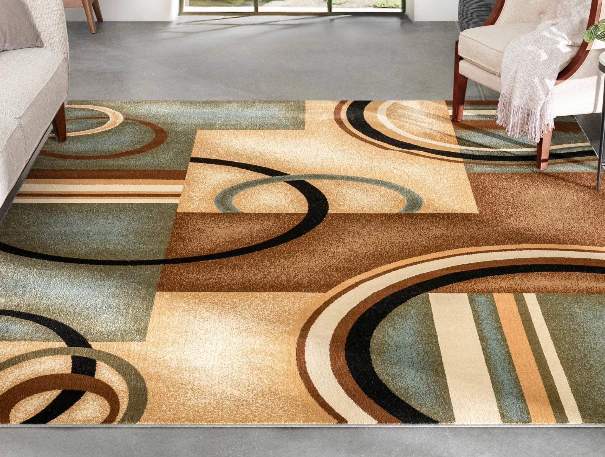 Arcs & Shapes Light Blue Modern Rug Well Woven