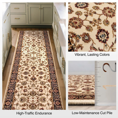 Sarouk Custom Size Runner Traditional Ivory 27 Inch Wide x Choose Your Length Hallway Runner Rug Well Woven