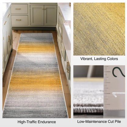 Custom Size Runner Emine Abstract Ombre Modern Yellow 27 Inch Wide x Choose Your Length Hallway Runner Rug Well Woven