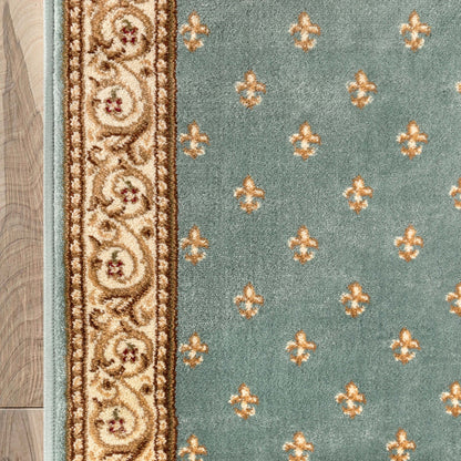 Custom Size Hallway & Stair Runner Fleur de Lis Traditional Light Blue  27 Inch Wide x Choose Your Custom Length Runner Rug Well Woven