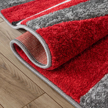 Galaxy Waves Grey Red Modern Geometric Rug Well Woven