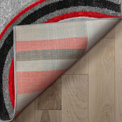 Galaxy Waves Grey Red Modern Geometric Rug Well Woven