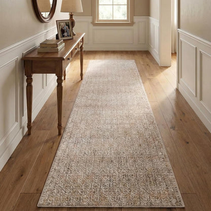 Echo Beige custom runner styled in a bright hallway