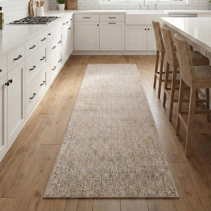 Echo Beige custom runner styled in a white kitchen