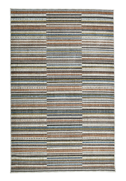 COD-41 Well Woven Thane Washable Rug: corrected overhead view of a multicolor striped area rug on a white background.