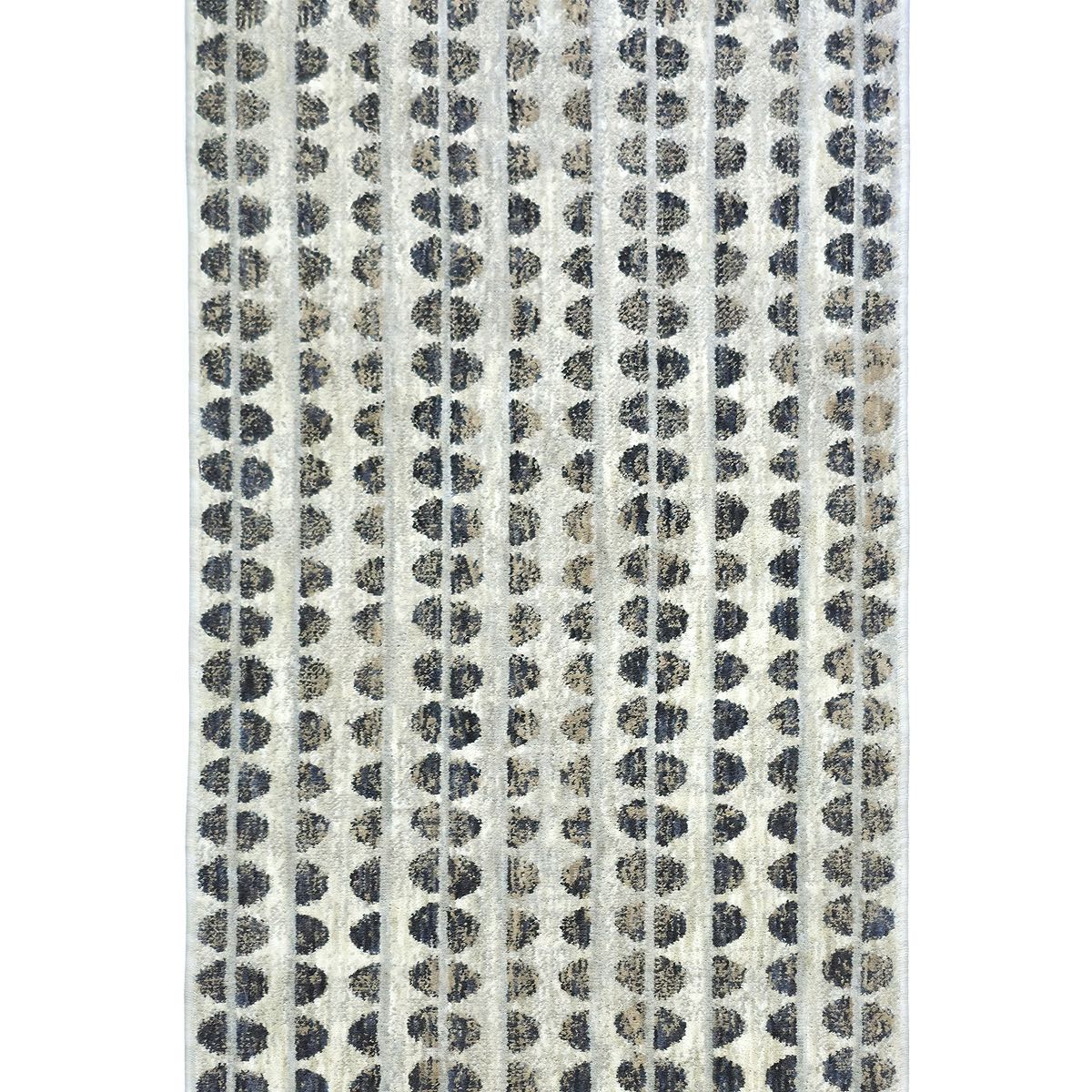 COD-81 - Textured runner rug swatch with a pattern of small charcoal and olive dots on a white background