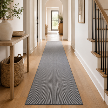 Essential Lane Slate runner rug styled in a hallway