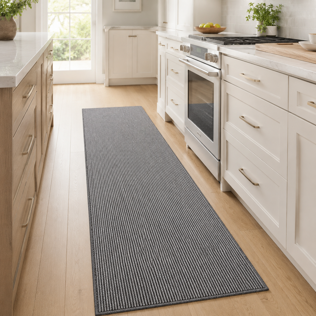 Essential Lane Slate runner rug styled in a kitchen