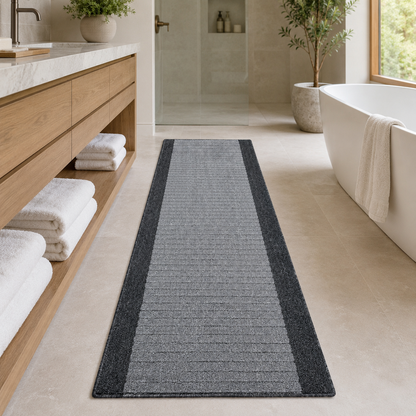 Essential Lane Graphite rubber-backed runner rug in an everyday room setting