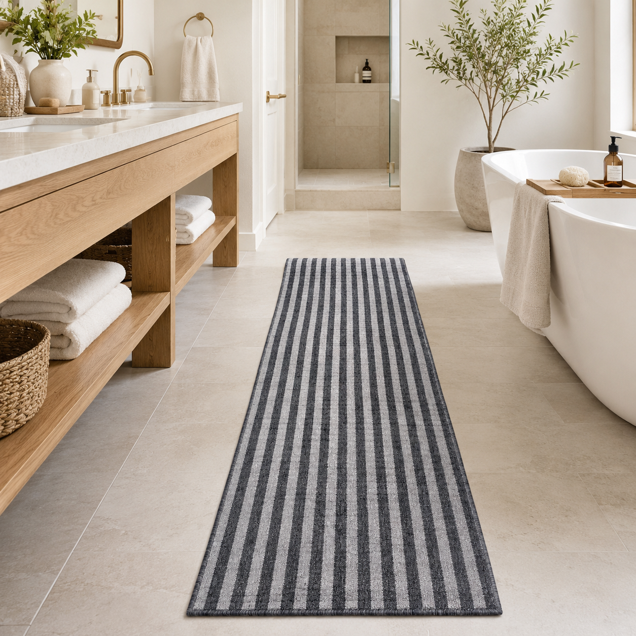 Essential Lane Flint rubber-backed runner rug in an everyday room setting
