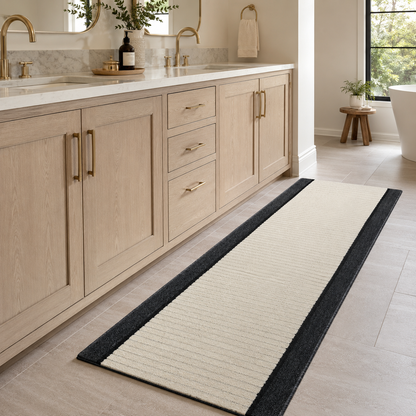 Essential Lane Stone rubber-backed runner rug in an everyday room setting