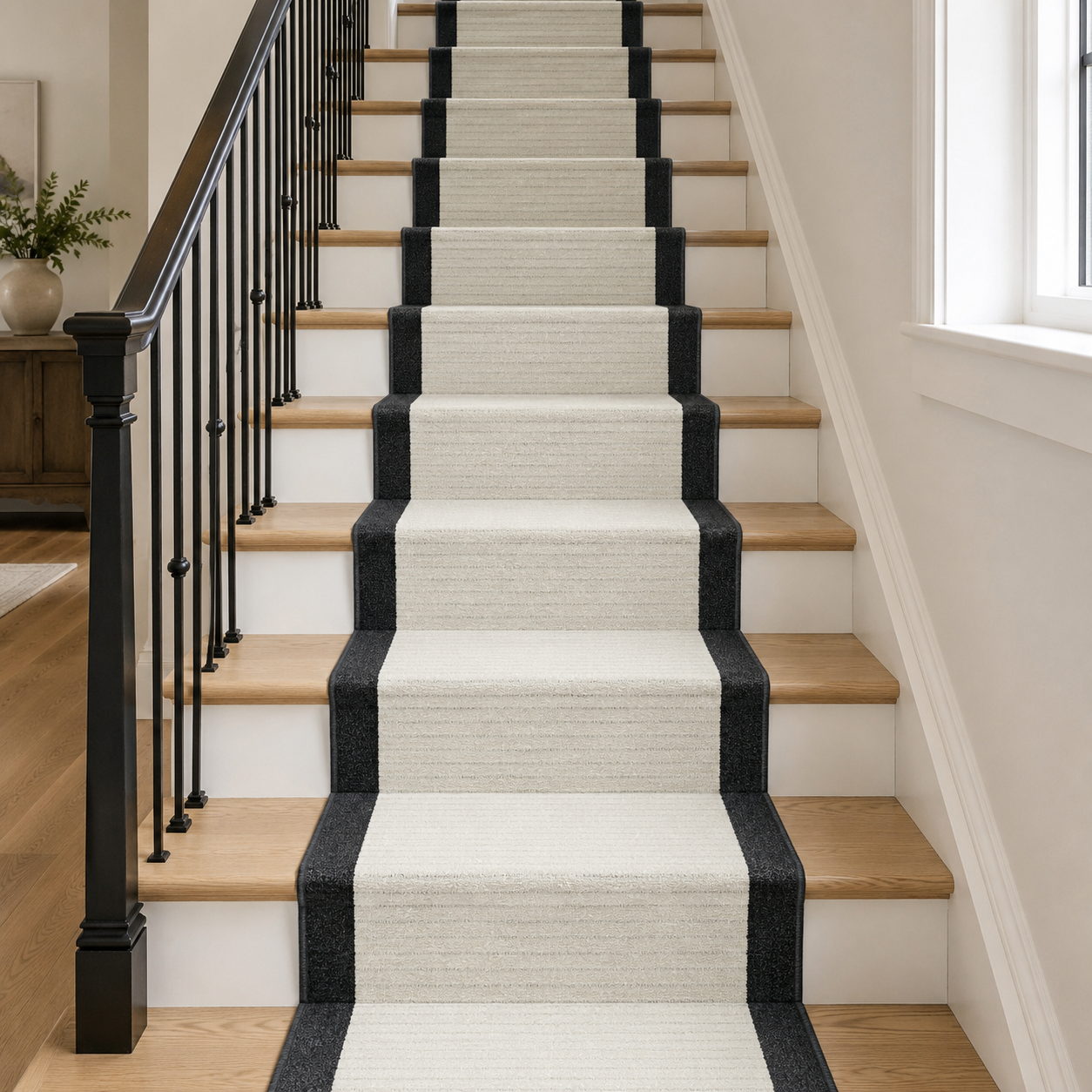 Essential Lane Stone runner rug styled on stairs