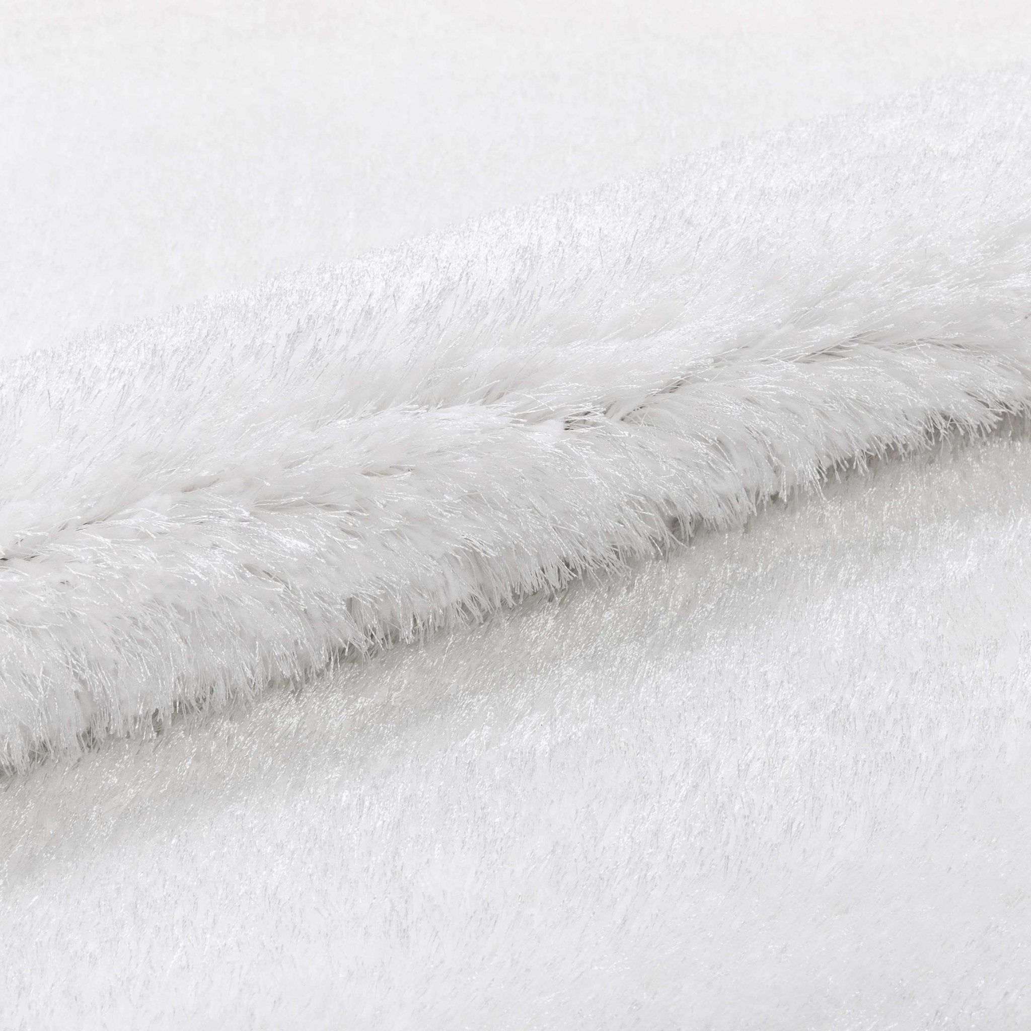 Feather Liza Made-to-Measure Soft-Luster Shag Rug — Powder White — Feather Collection Liza  White Shag Rug –   Sparkly, Plush, Minimalist Glam - Well Woven - white rug texture