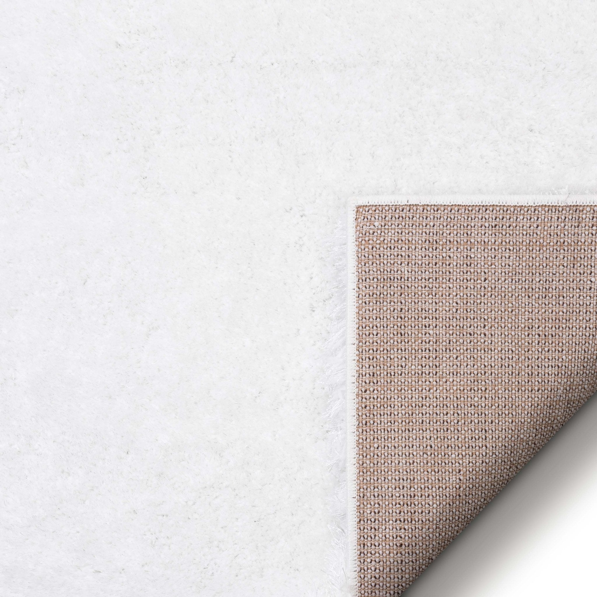 Feather Liza Made-to-Measure Soft-Luster Shag Rug — Powder White — Feather Collection Liza  White Shag Rug –   Sparkly, Plush, Minimalist Glam - Well Woven - white rug with jute backing