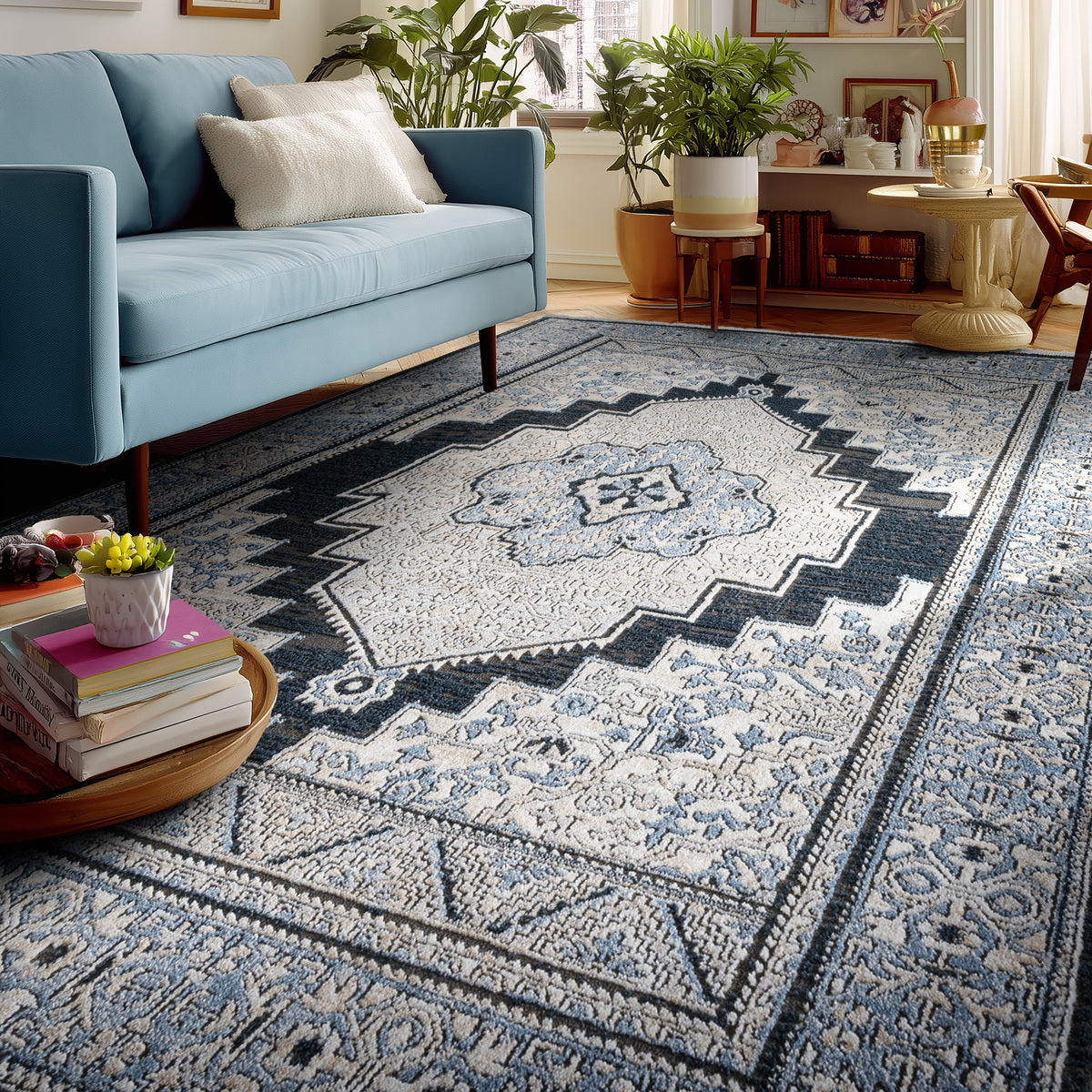 IND-163 Well Woven Indira Obsidian Midnight Blue Room Scene 