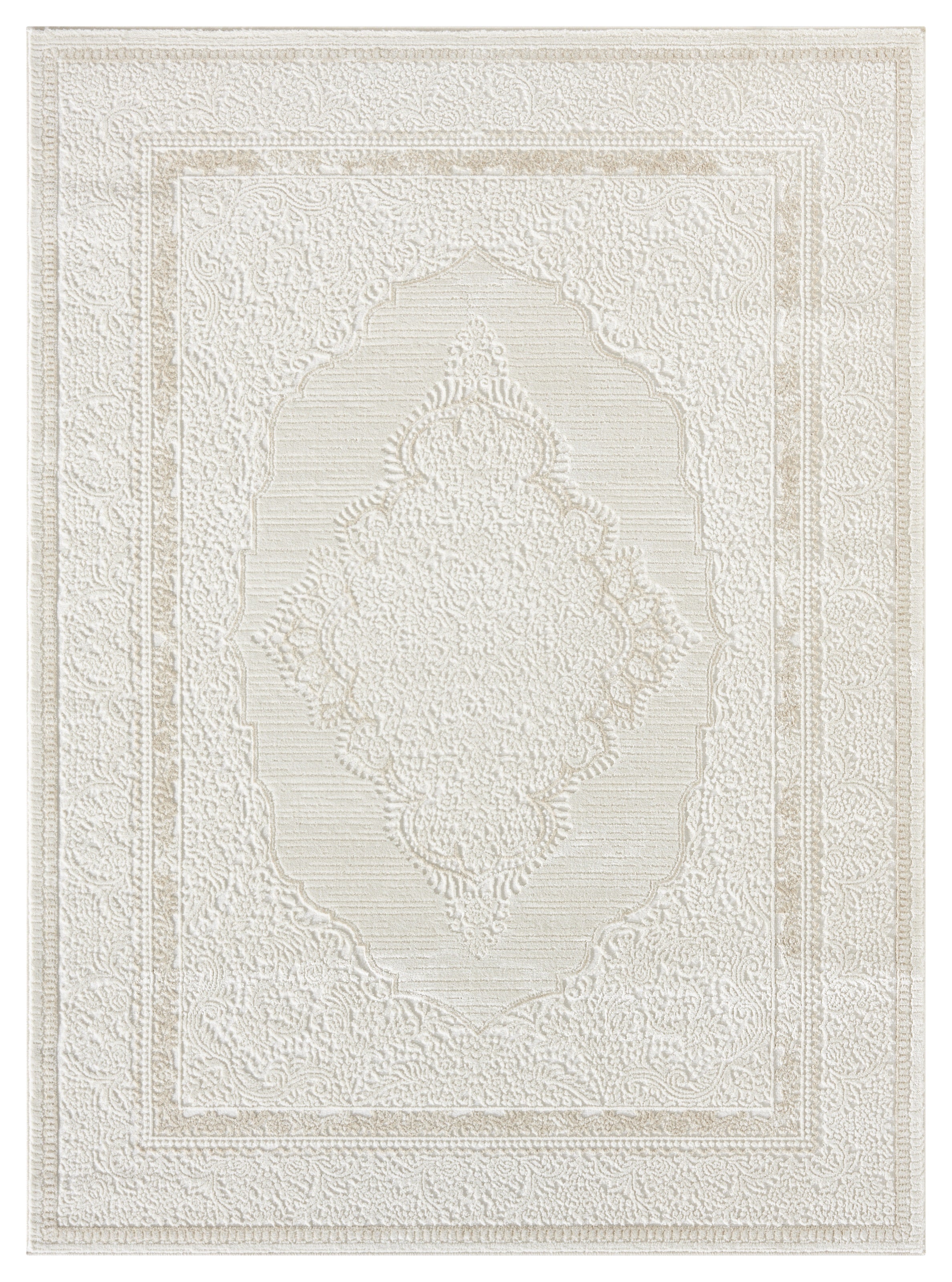 Lafayette Crest ivory and cream medallion area rug, overhead view