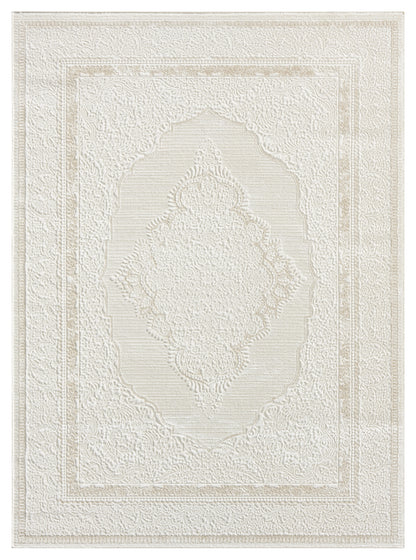 Lafayette Crest ivory and cream medallion area rug, overhead view