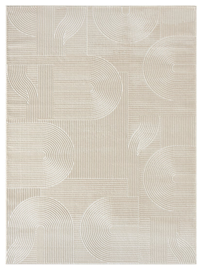Lafayette Arc beige and cream curved lines area rug, overhead view