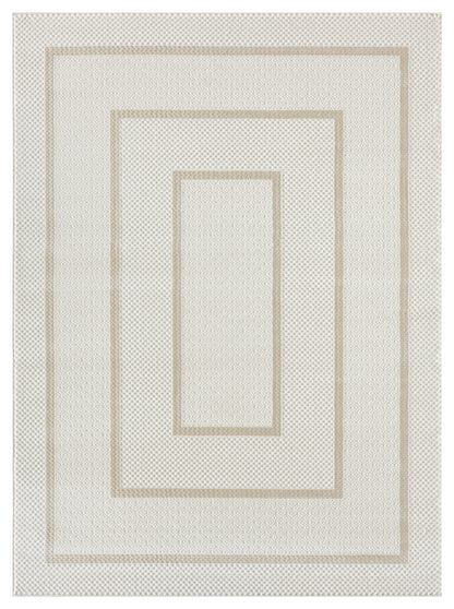 Lafayette Frame ivory and cream border area rug, overhead view