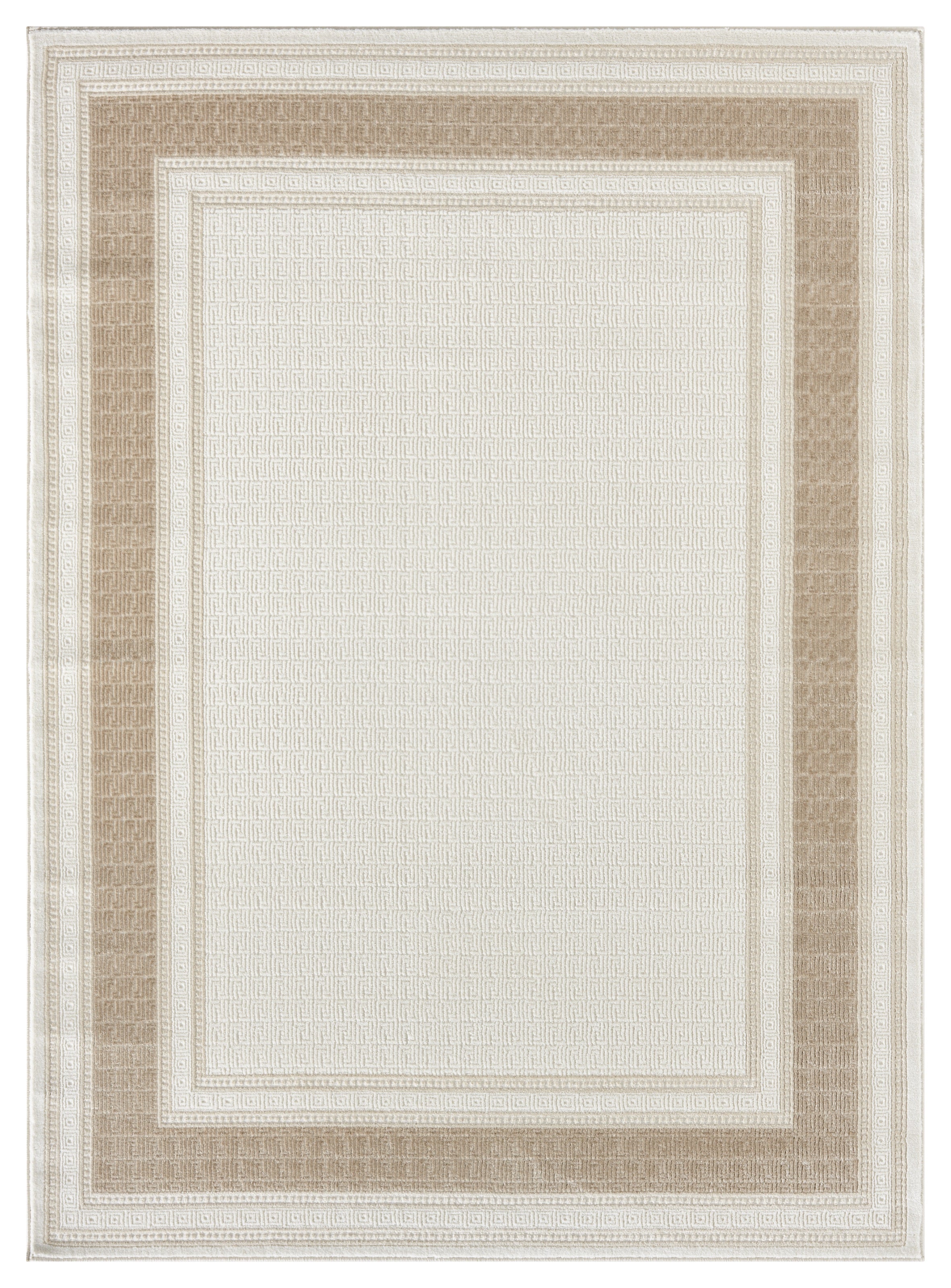 Lafayette Key cream and beige Greek key border area rug, overhead view