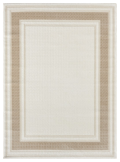 Lafayette Key cream and beige Greek key border area rug, overhead view