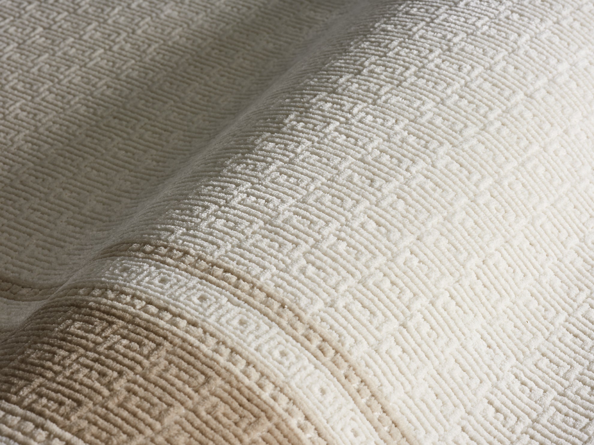 Close-up of the Lafayette Key Greek key border and high-low woven texture