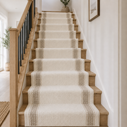 Lafayette Key cream and beige custom runner on a staircase