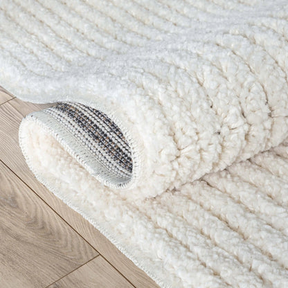 Monroe Solid & Striped Textured Ivory Ultra Soft High-Low Shag Rug Well Woven