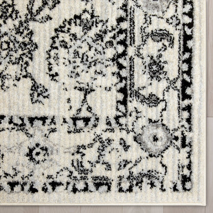 Palace Persian Oriental Botanical Ivory Grey High-Low Rug Well Woven