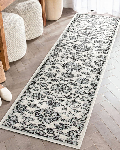 Palace Persian Oriental Botanical Ivory Grey High-Low Rug Well Woven