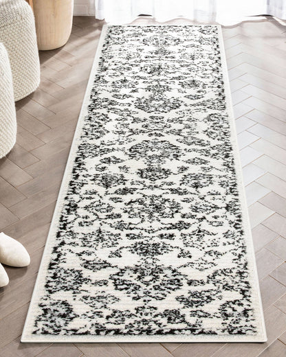 Palace Persian Oriental Botanical Ivory Grey High-Low Rug Well Woven
