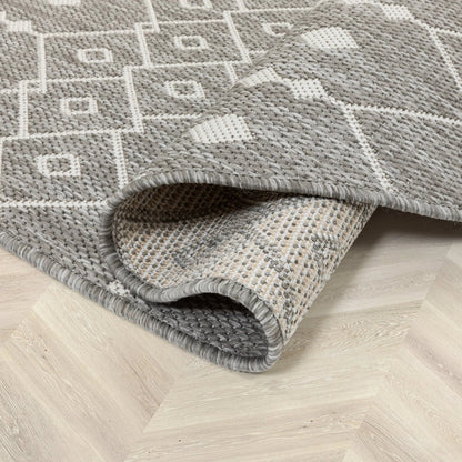 Nord Moroccan Tribal Indoor Outdoor Light Grey Flatweave Rug Well Woven