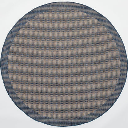 Odin Solid & Striped Border Indoor Outdoor Blue Flatweave Rug Well Woven