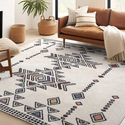 Huron Bohemian Vintage Tribal Beige Rug Well Woven