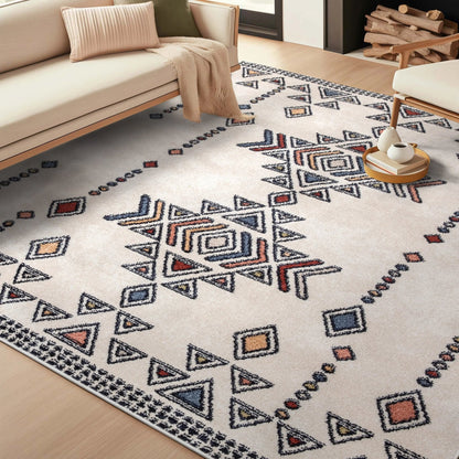 Huron Bohemian Vintage Tribal Beige Rug Well Woven