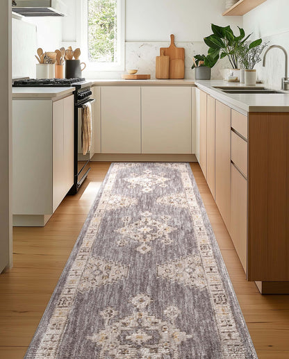 Custom Size Runner Isfjord Tribal Medallion Grey Choose Your Width x Choose Your Length - Perfect For Hallway, Stairs & Kitchen Well Woven