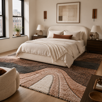 Luz Modern Geometric Grey Orange 3D Textured Thick & Soft Shag Rug