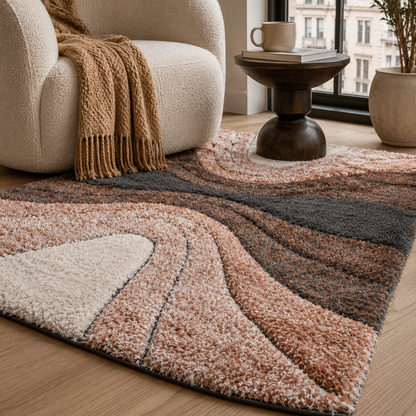 Luz Modern Geometric Grey Orange 3D Textured Thick & Soft Shag Rug